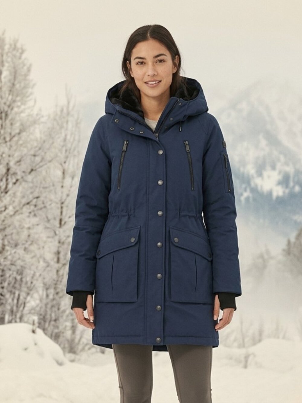 BCBGeneration Hooded Parka Coat Water Resistant  Navy M